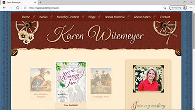 Author Karen Witemeyer - <a href='https://www.karenwitemeyer.com/' target='_blank'>https://www.karenwitemeyer.com/</a>